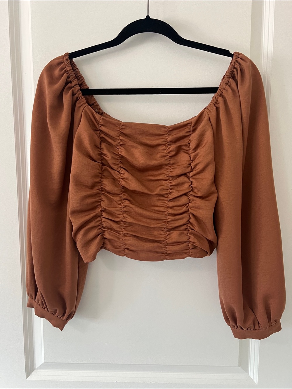 Lush Rust Ruched Square-Neck Crop Top